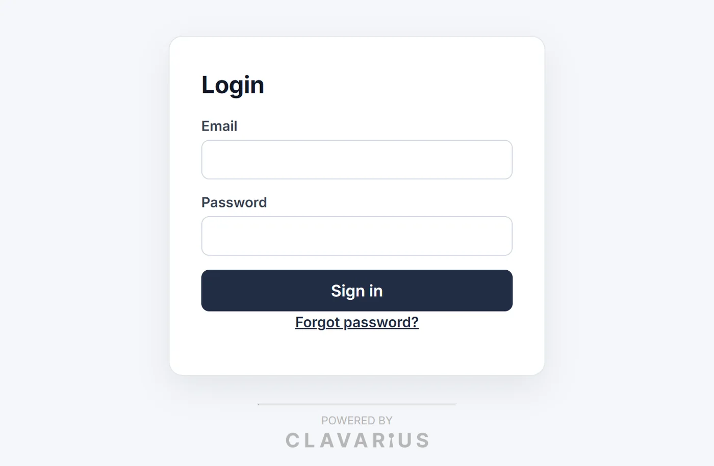 The Clavarius sign-in page