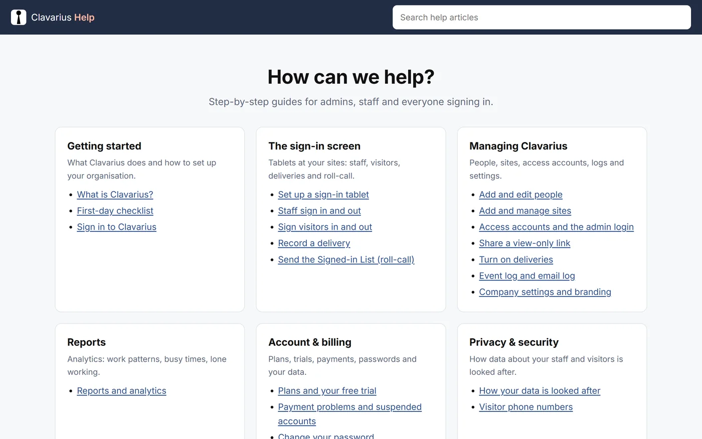 The Clavarius help centre home page