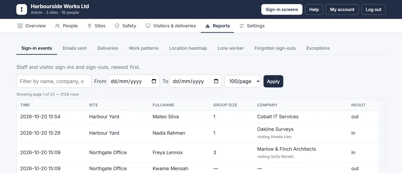 The Logs tab with Event Log and Email Log