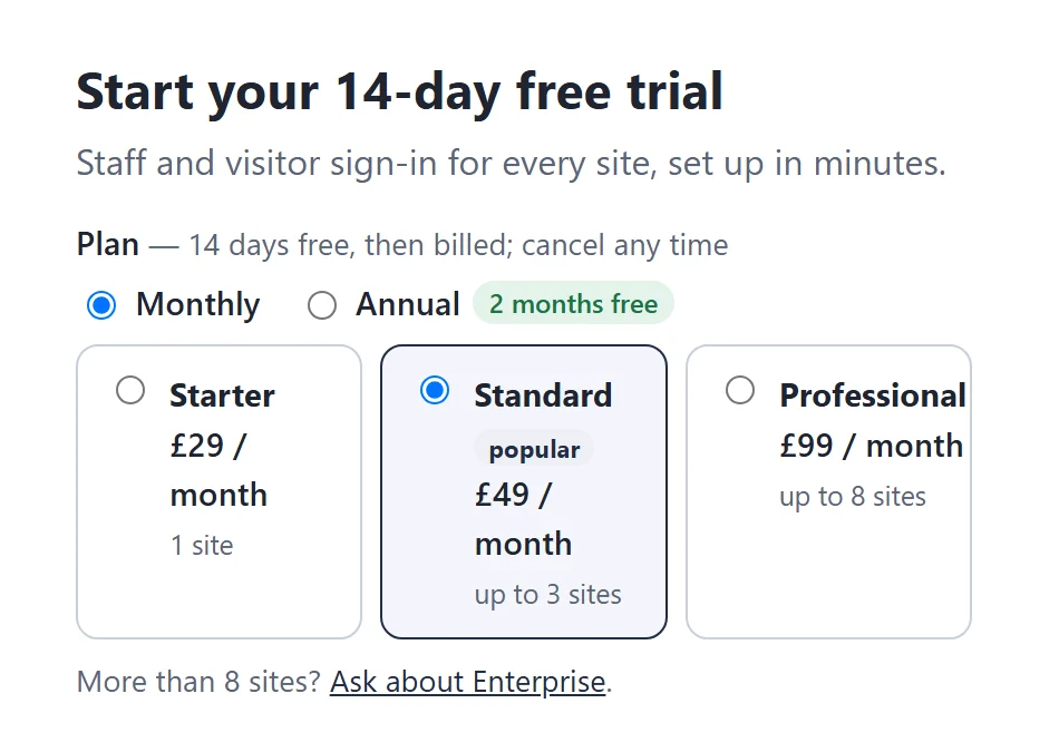 The Clavarius sign-up form: start your 14-day free trial